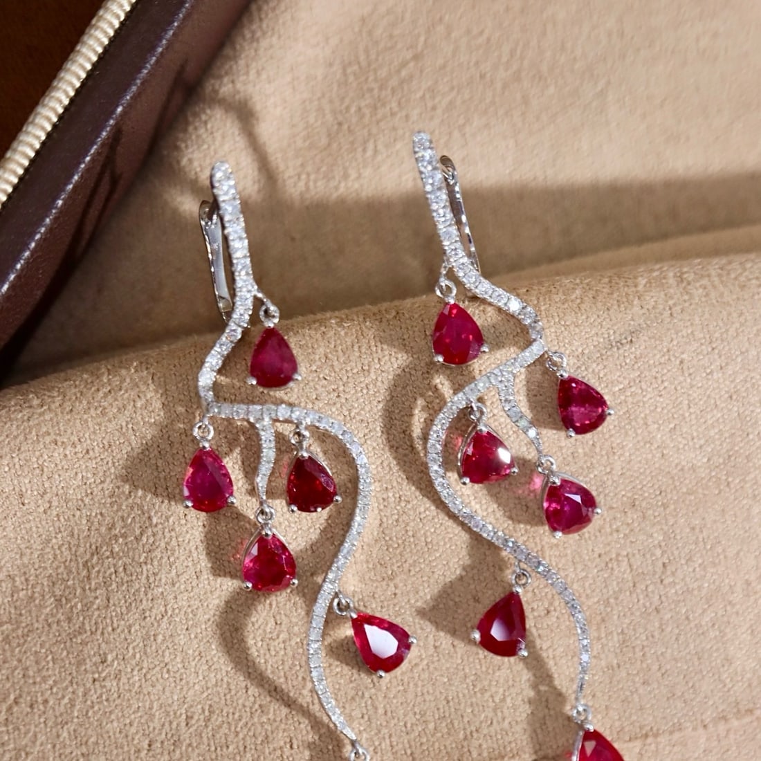 14k Gold 5.26 Ctw Natural Ruby & Diamond Earrings - 4