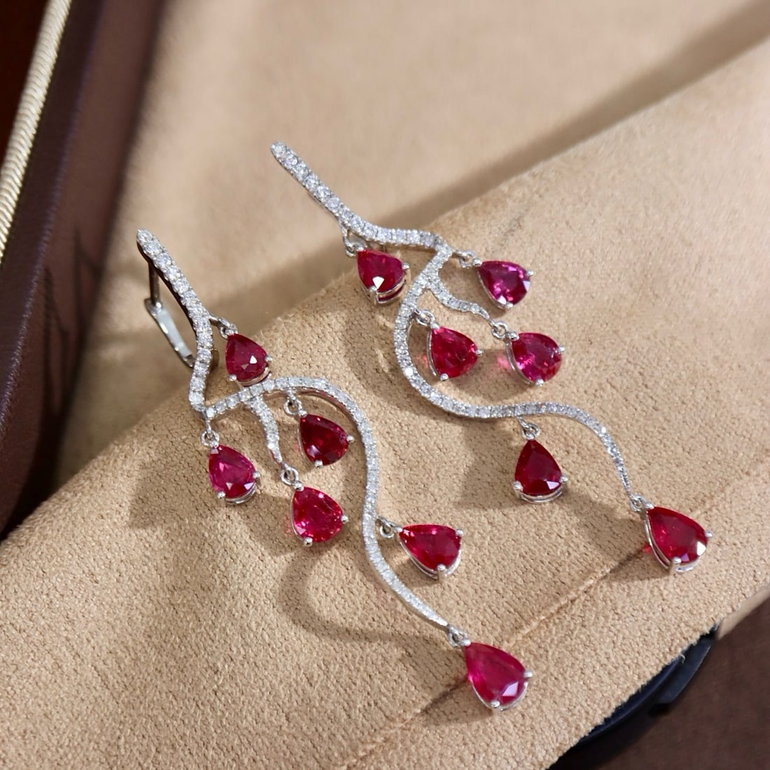 14k Gold 5.26 Ctw Natural Ruby & Diamond Earrings - 6