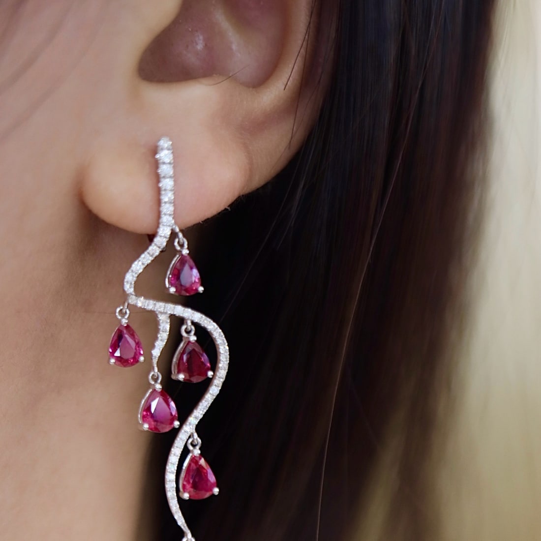 14k Gold 5.26 Ctw Natural Ruby & Diamond Earrings - 8
