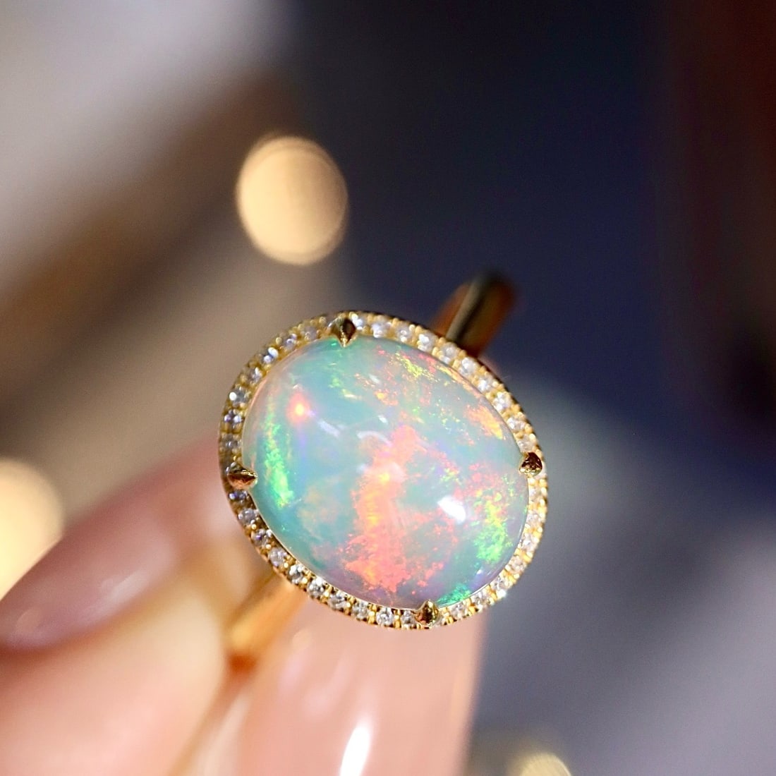 14k Gold 2.21 Ctw Natural Opal & Diamond Ring - 3