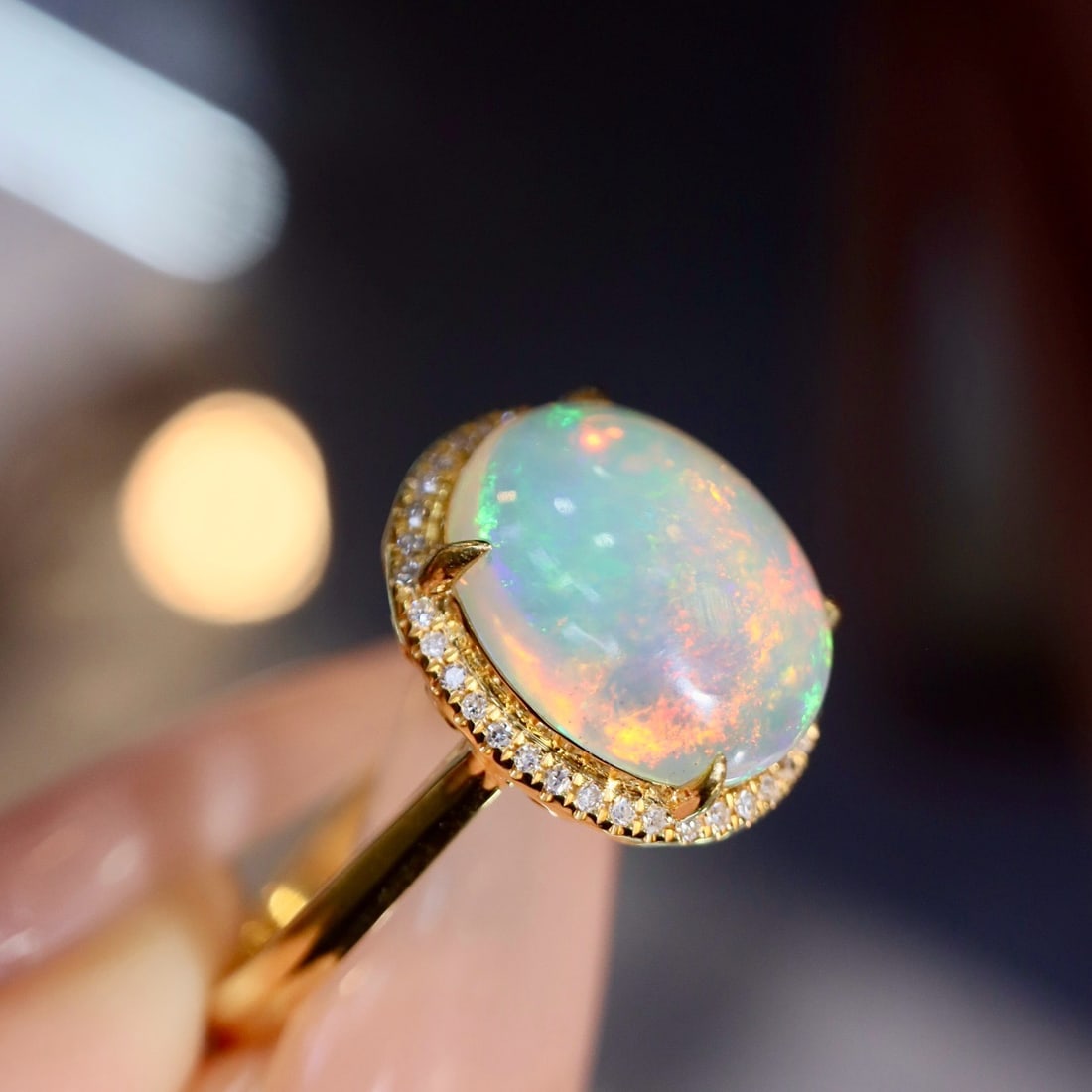 14k Gold 2.21 Ctw Natural Opal & Diamond Ring - 4