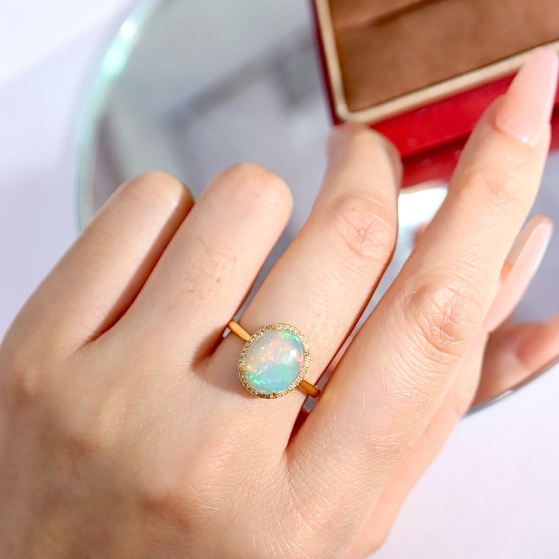 14k Gold 2.21 Ctw Natural Opal & Diamond Ring - 8