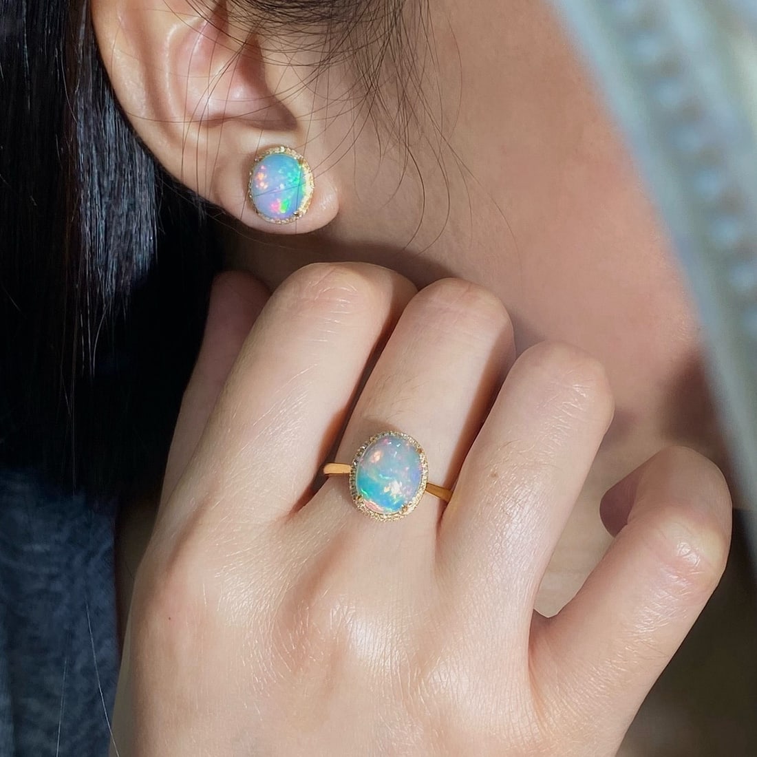 14k Gold 2.21 Ctw Natural Opal & Diamond Ring - 9