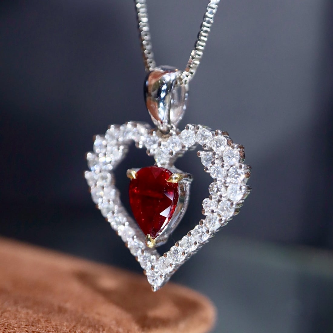 14k Gold 1.51 Ctw Natural Ruby & Diamond Pendant( Without Chain ) - 5