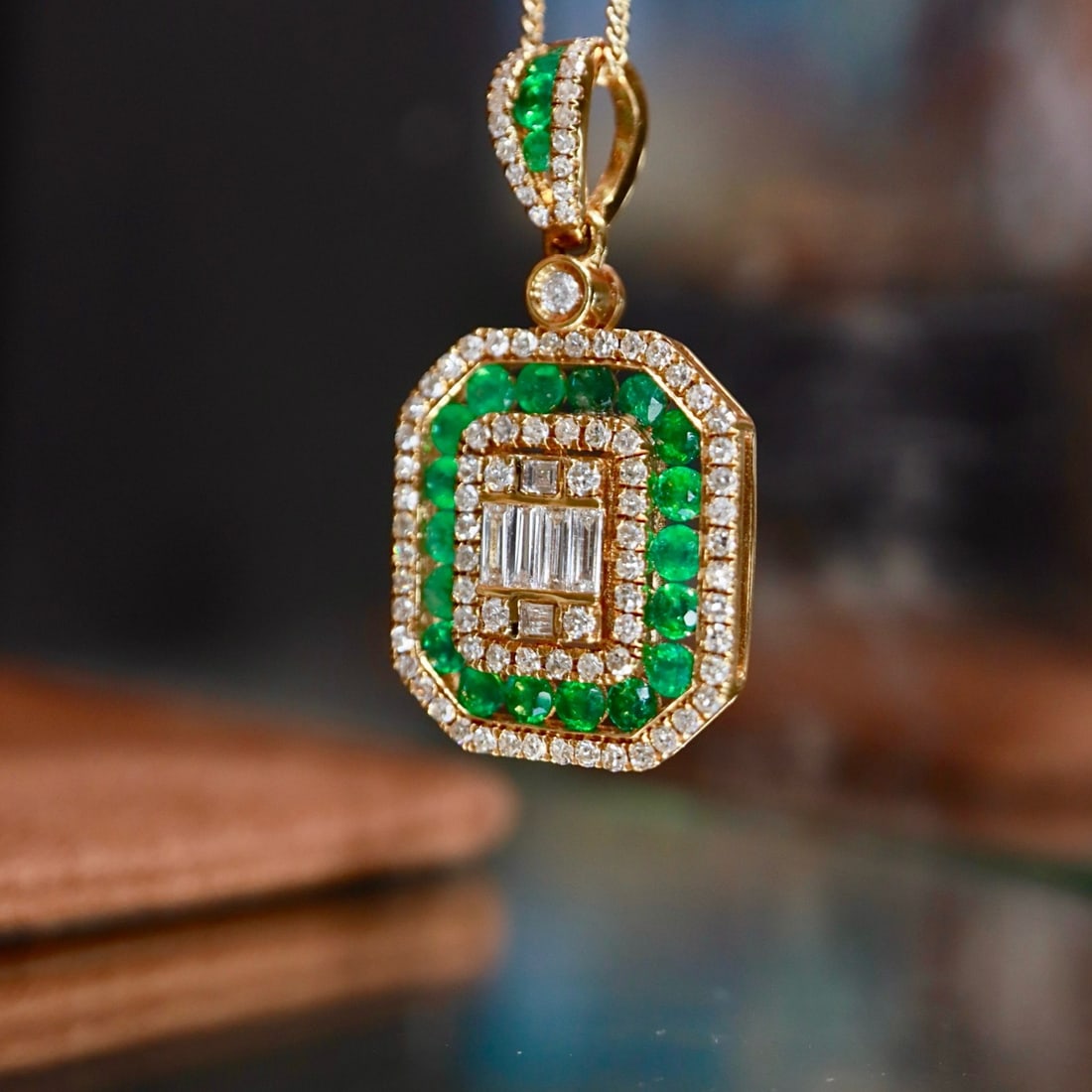 14k Gold 2.41 Ctw Natural Emerald & Diamond Pendant( Without Chain ) - 5