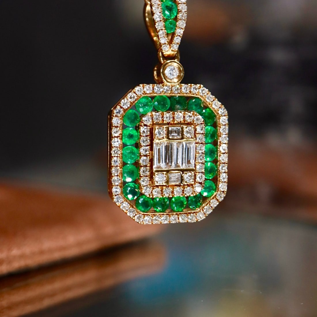 14k Gold 2.41 Ctw Natural Emerald & Diamond Pendant( Without Chain ) - 6