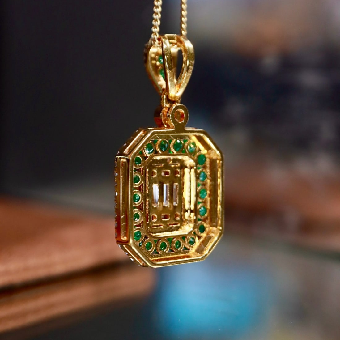 14k Gold 2.41 Ctw Natural Emerald & Diamond Pendant( Without Chain ) - 7