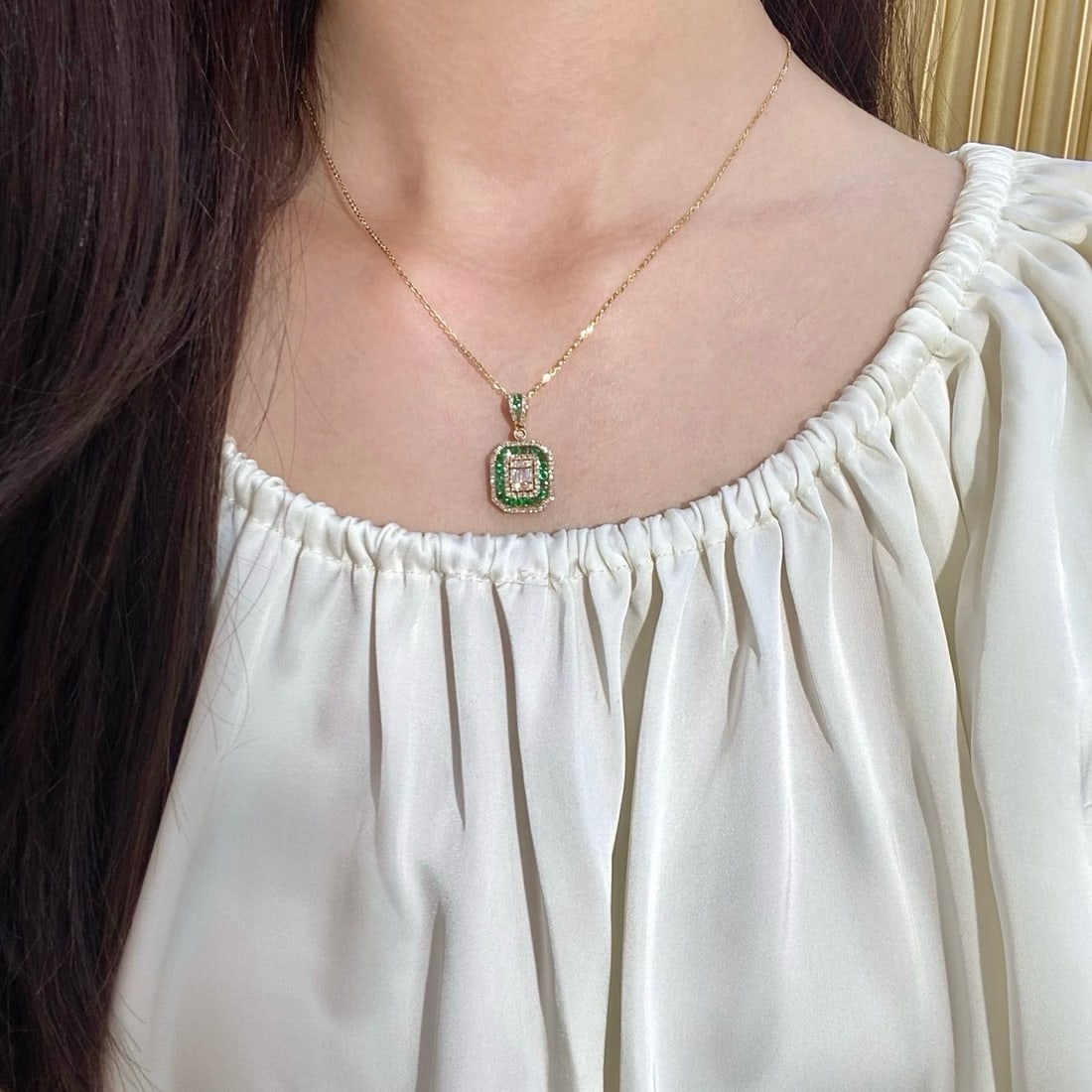 14k Gold 2.41 Ctw Natural Emerald & Diamond Pendant( Without Chain ) - 8