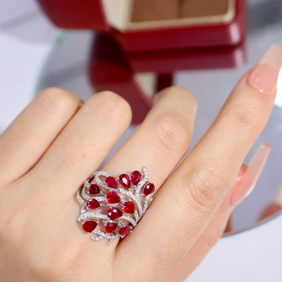 14k Gold 4.35 Ctw Natural Ruby & Diamond Ring - 8