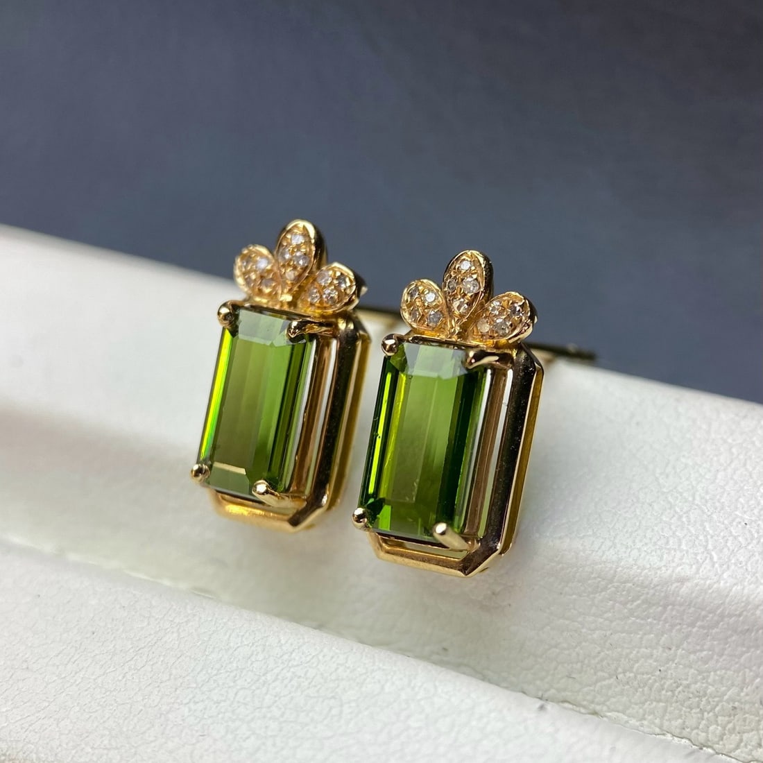 14k Gold 3.20 Ct Natural Tourmaline & Diamond Earrings - 3