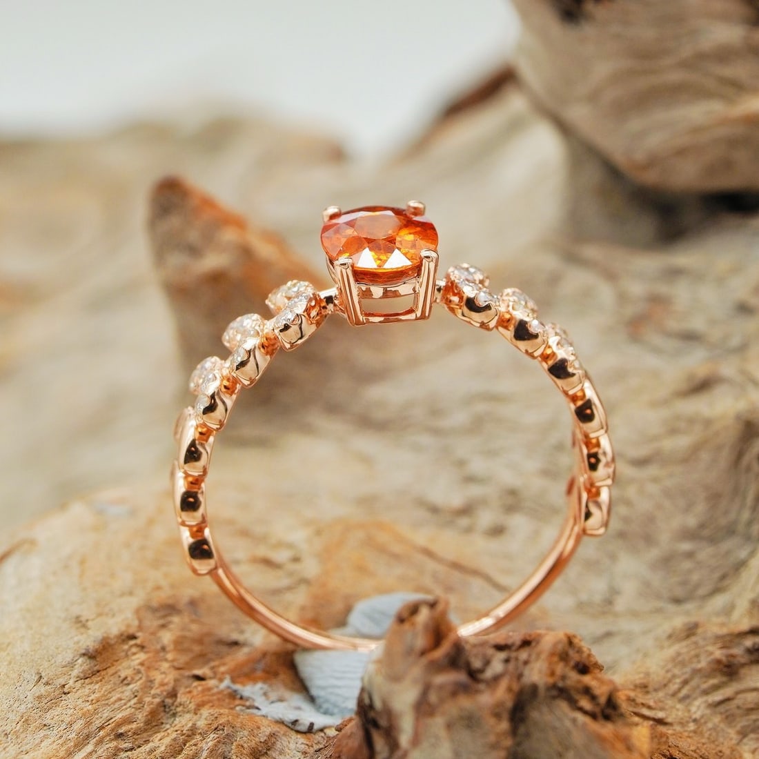 14k Gold 1.12 Ctw Natural Spessartine & Diamond Ring - 3