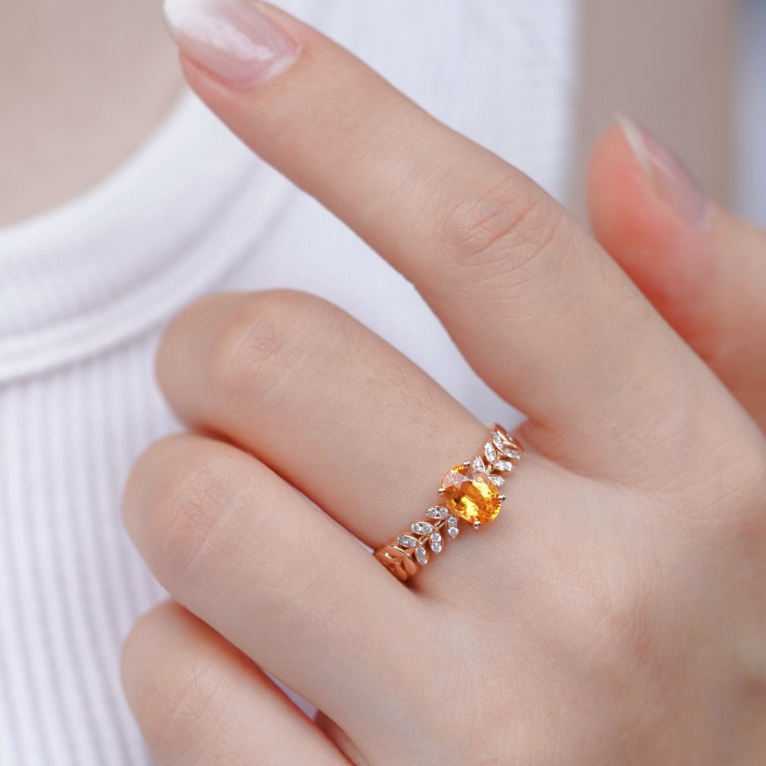 14k Gold 1.12 Ctw Natural Spessartine & Diamond Ring - 4