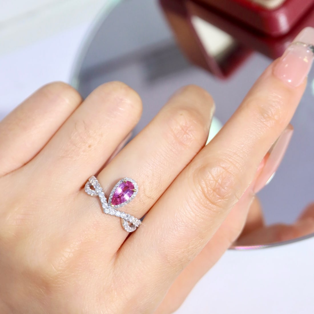 14k Gold 1.18 Ctw Natural Padparadscha Sapphire & Diamond Ring - 5