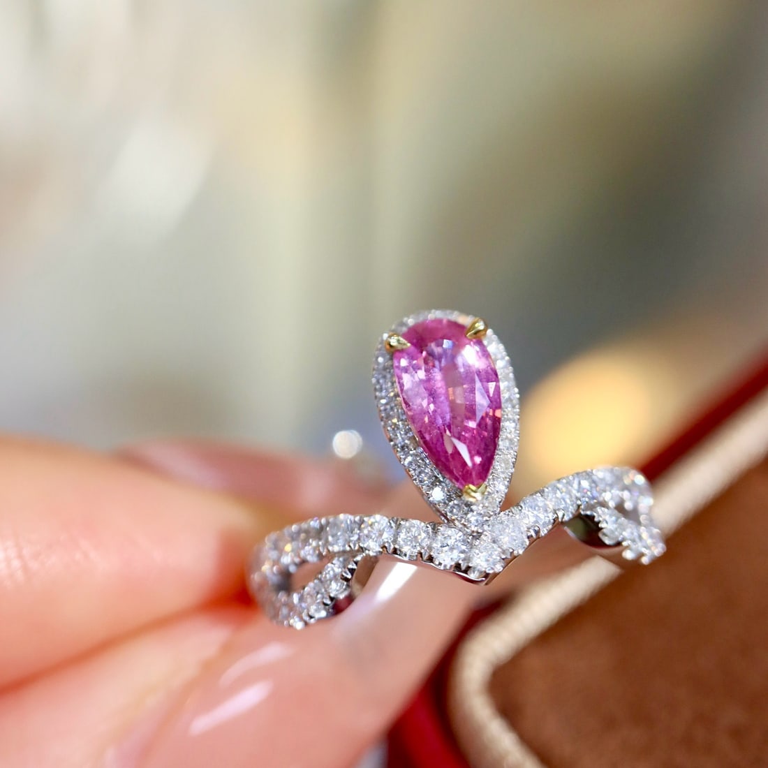 14k Gold 1.18 Ctw Natural Padparadscha Sapphire & Diamond Ring - 7