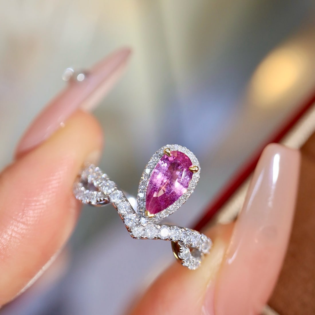 14k Gold 1.18 Ctw Natural Padparadscha Sapphire & Diamond Ring - 8
