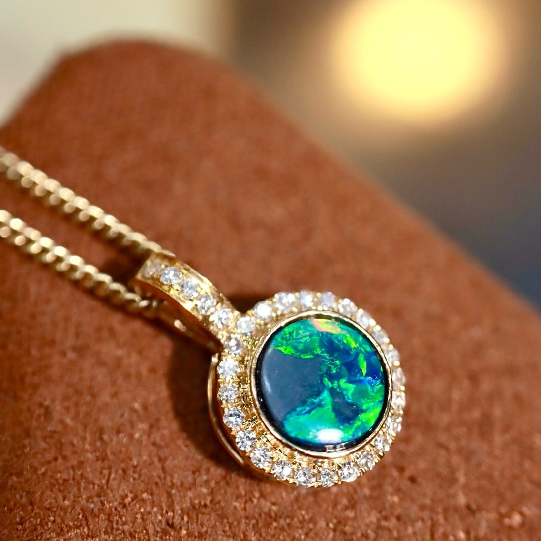 14k Gold 0.43 Ctw Natural Opal & Diamond Pendant( Without Chain ) - 2