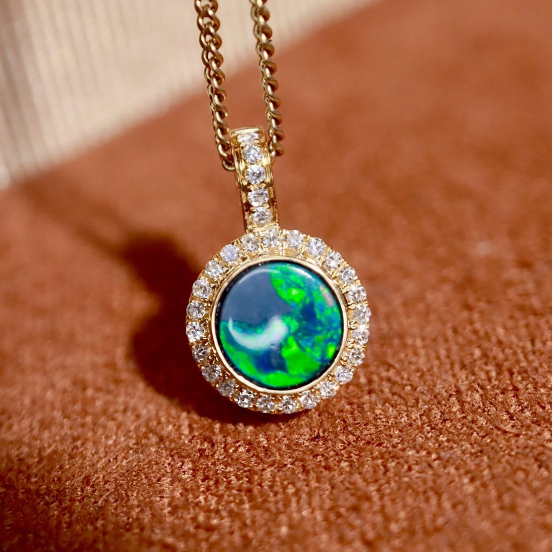 14k Gold 0.43 Ctw Natural Opal & Diamond Pendant( Without Chain ) - 3