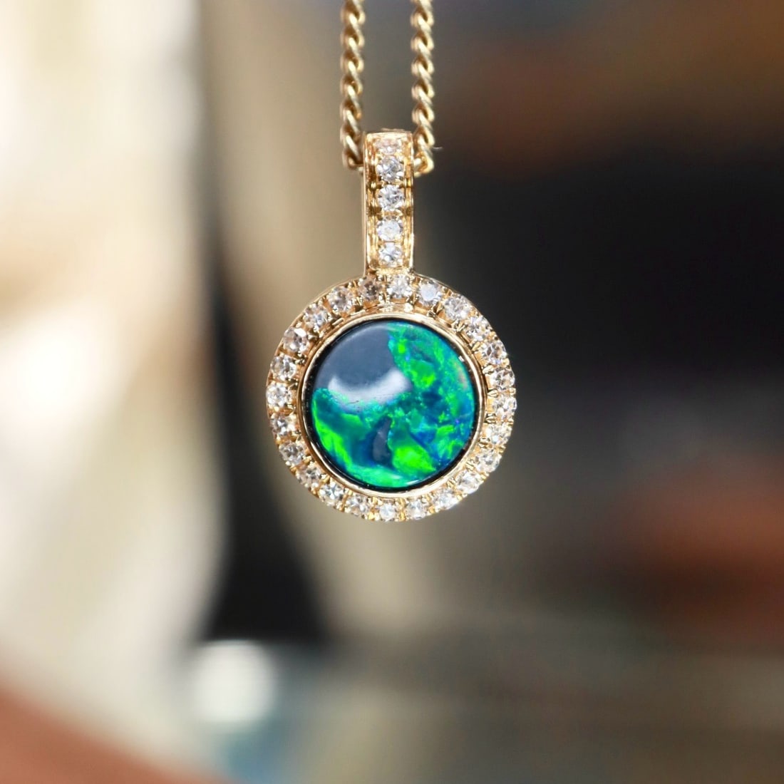 14k Gold 0.43 Ctw Natural Opal & Diamond Pendant( Without Chain ) - 4