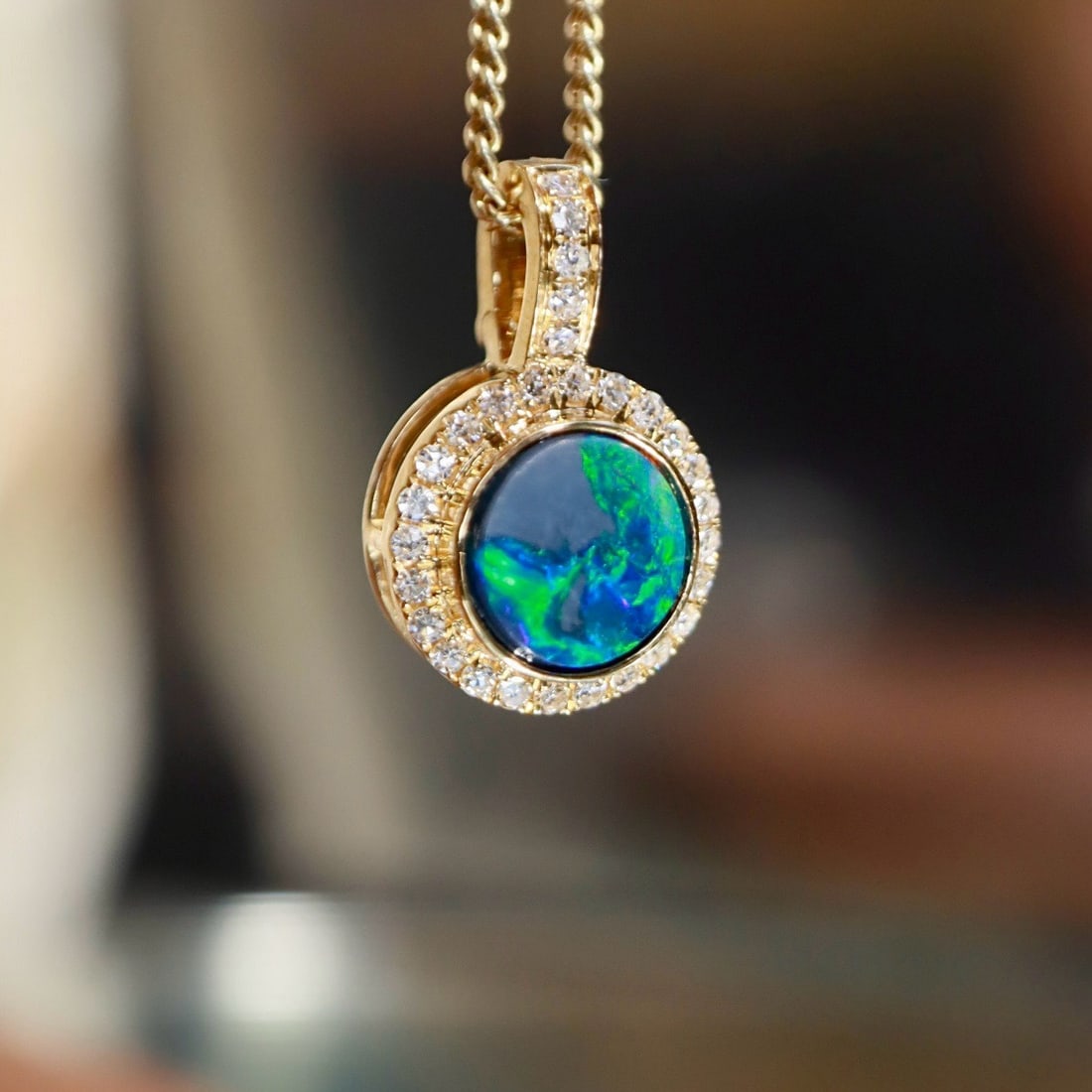14k Gold 0.43 Ctw Natural Opal & Diamond Pendant( Without Chain ) - 5