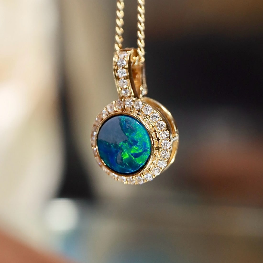 14k Gold 0.43 Ctw Natural Opal & Diamond Pendant( Without Chain ) - 6