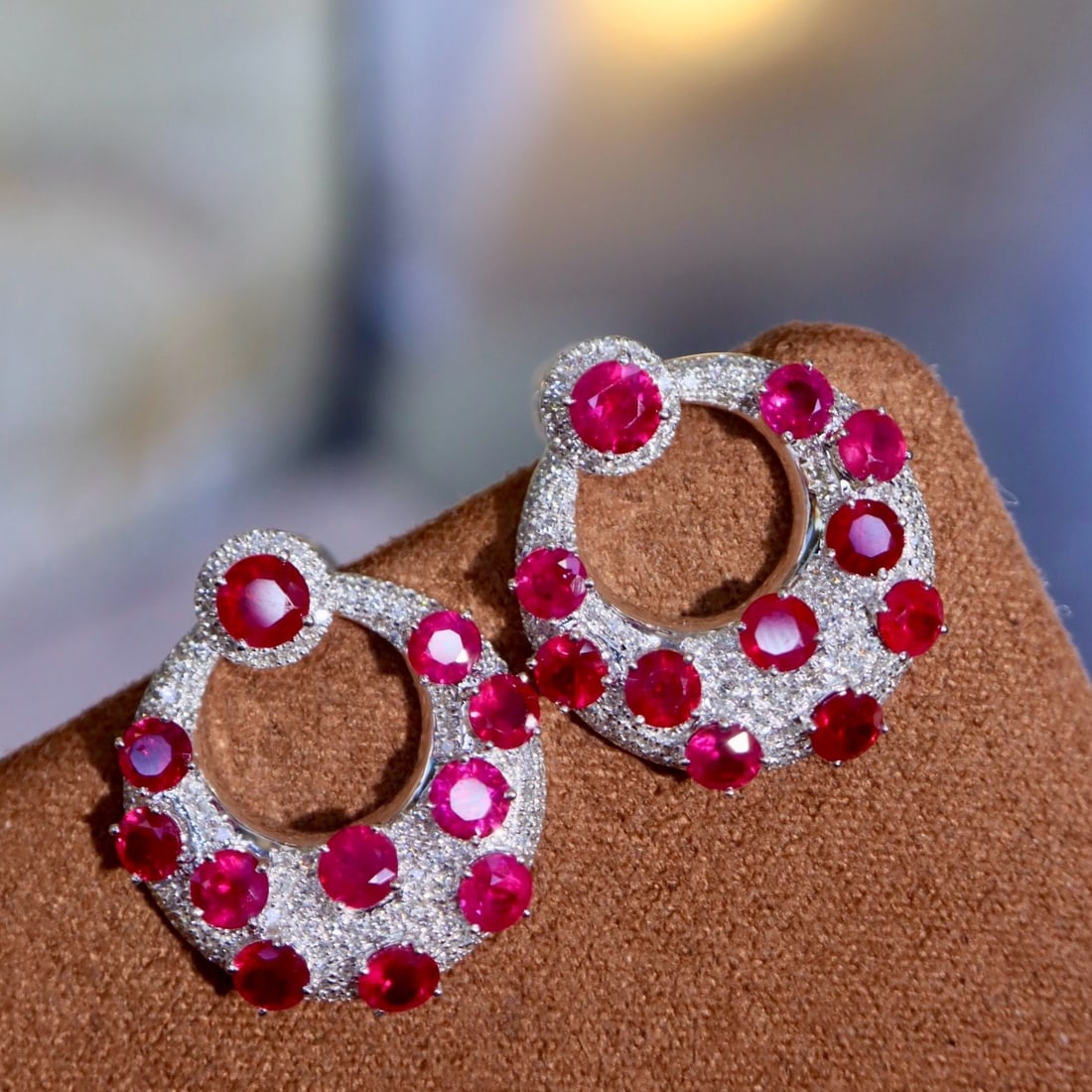 14k Gold 4.22 Ctw Natural Ruby & Diamond Earrings: Ref:231180026 // gold content:14k gold // main gemstone:ruby // shape:round // carat weight:3. 68ct // color:red // treatment:natural // cut grade:g // // adjacent gemstone 2 : diamond // shape:round