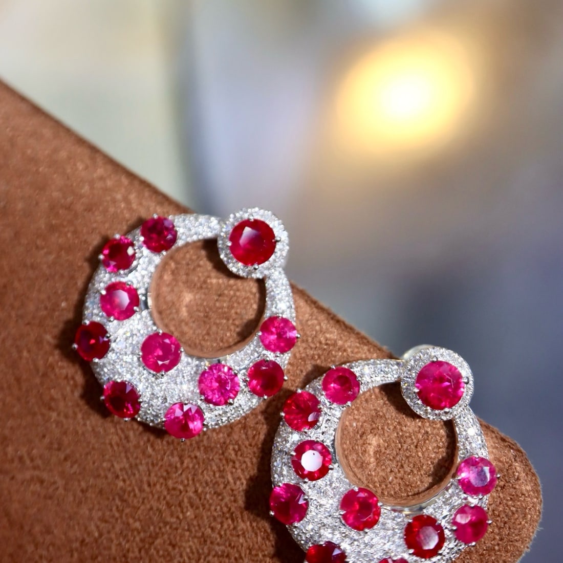 14k Gold 4.22 Ctw Natural Ruby & Diamond Earrings - 2