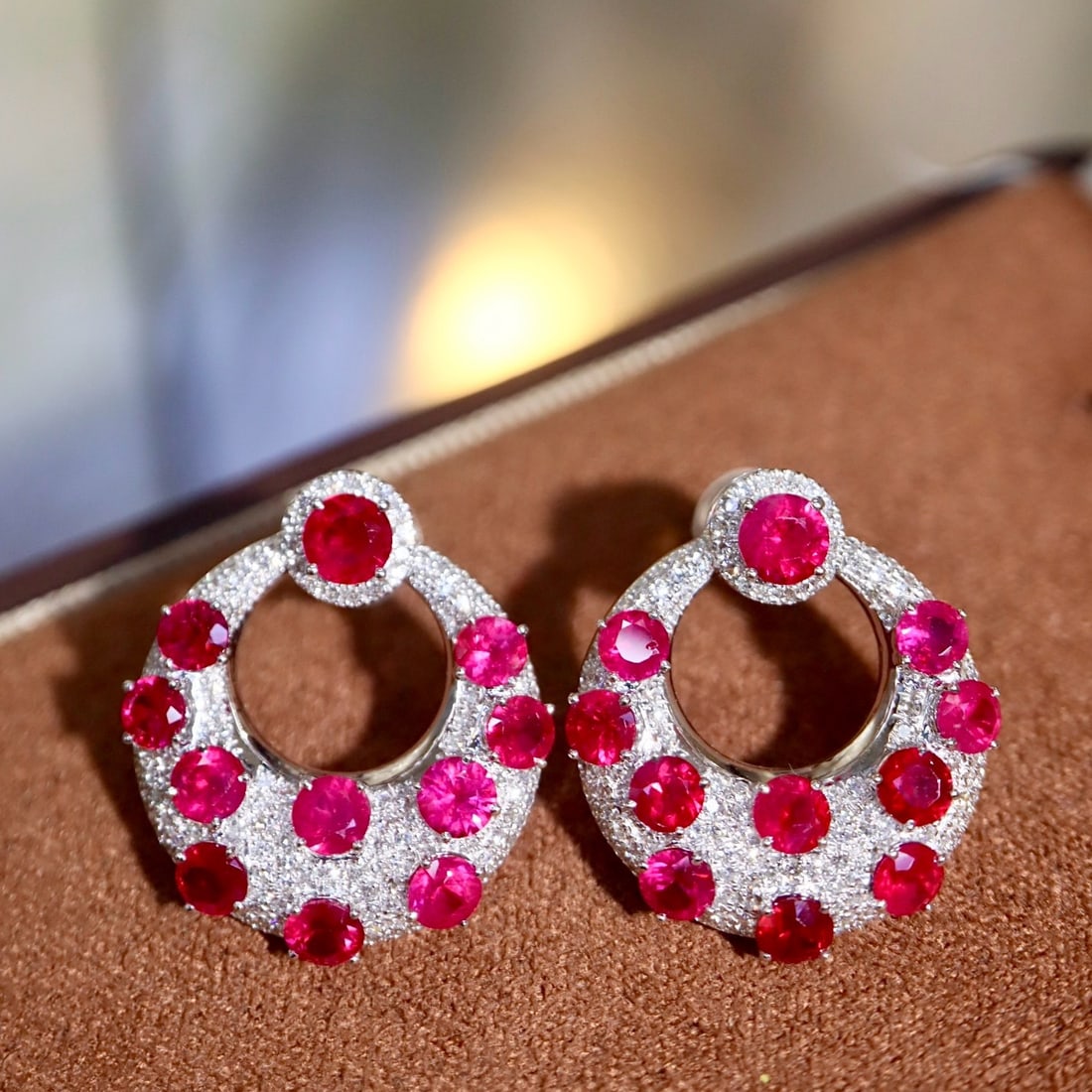 14k Gold 4.22 Ctw Natural Ruby & Diamond Earrings - 3