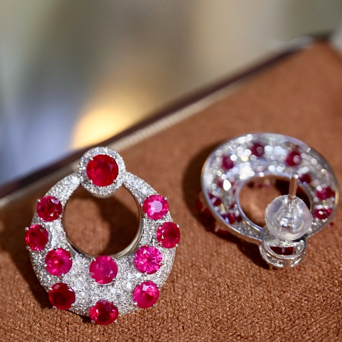 14k Gold 4.22 Ctw Natural Ruby & Diamond Earrings - 4