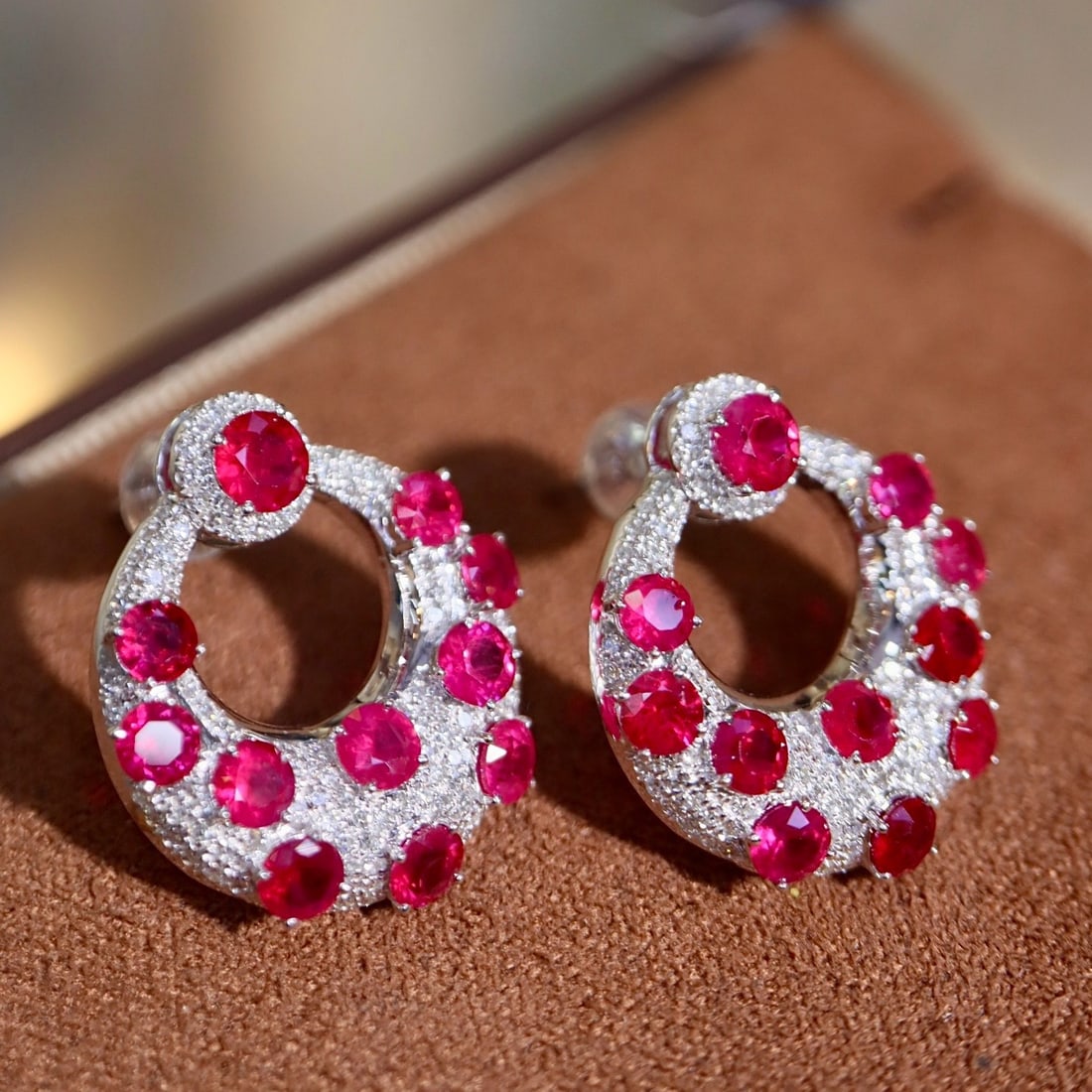 14k Gold 4.22 Ctw Natural Ruby & Diamond Earrings - 5