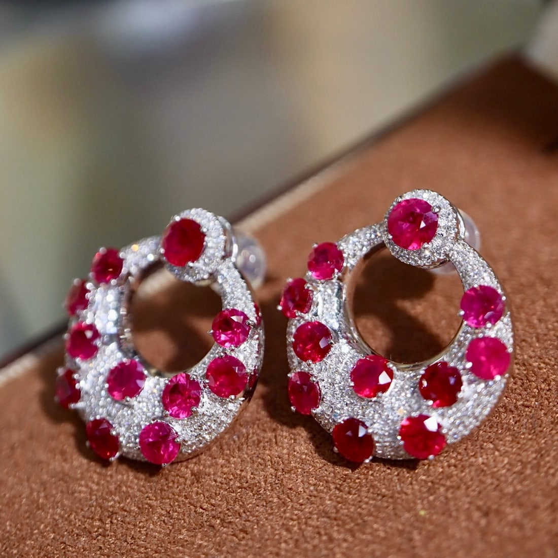 14k Gold 4.22 Ctw Natural Ruby & Diamond Earrings - 6
