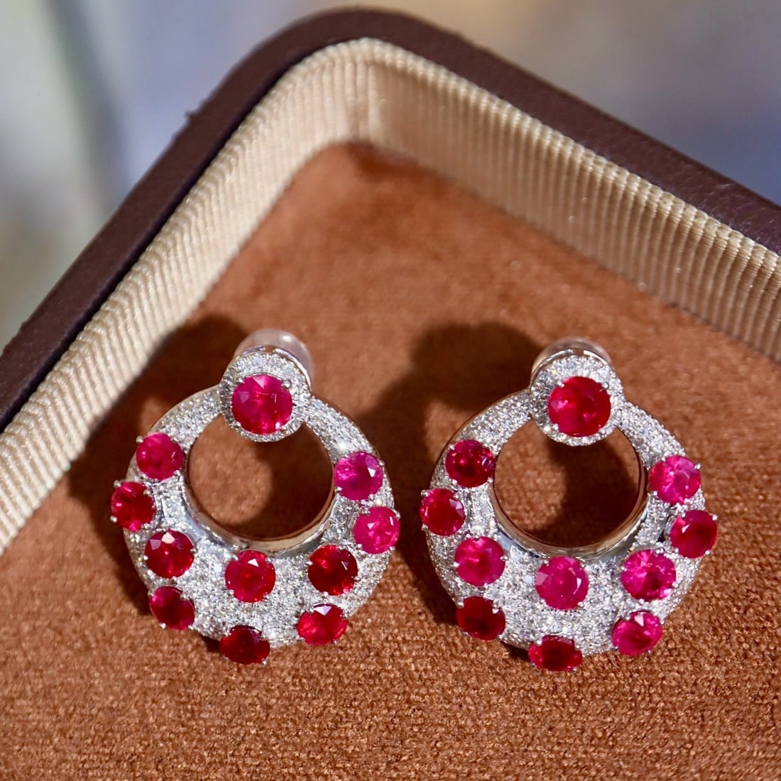 14k Gold 4.22 Ctw Natural Ruby & Diamond Earrings - 7