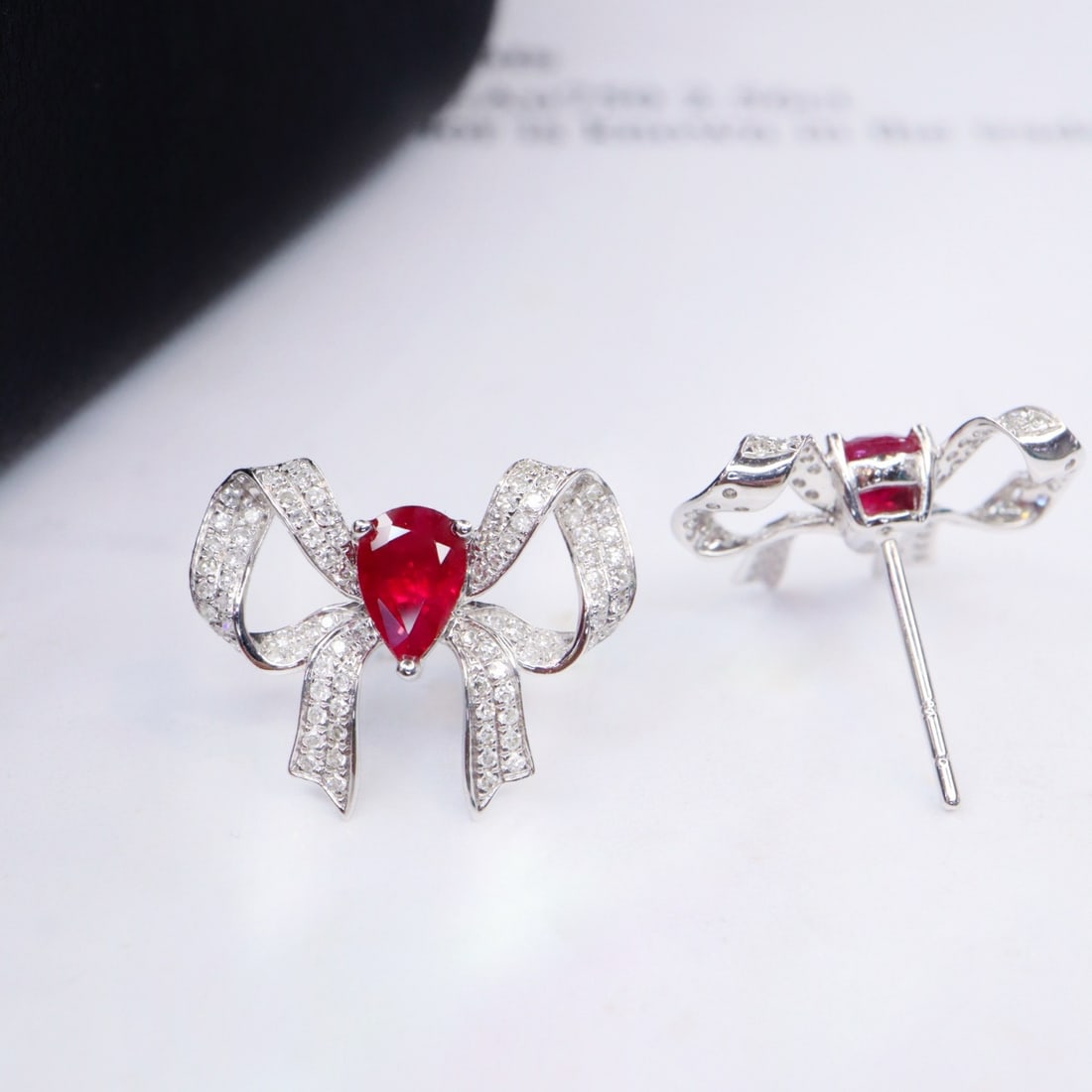 14k Gold 1.70 Ctw Natural Ruby & Diamond Earrings - 2