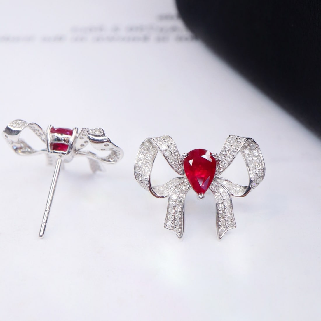 14k Gold 1.70 Ctw Natural Ruby & Diamond Earrings - 4