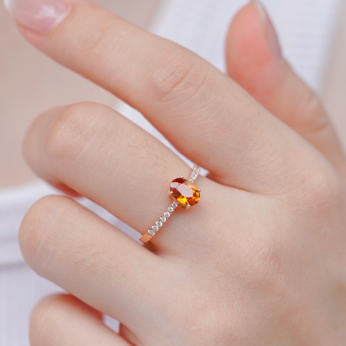 14k Gold 1.13 Ctw Natural Spessartine & Diamond Ring - 4