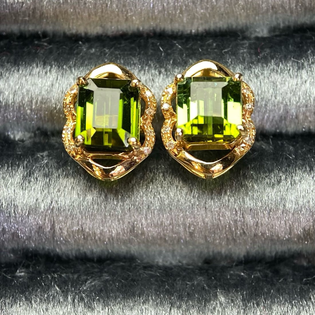 14k Gold 3.10 Ct Natural Tourmaline & Diamond Earrings - 3