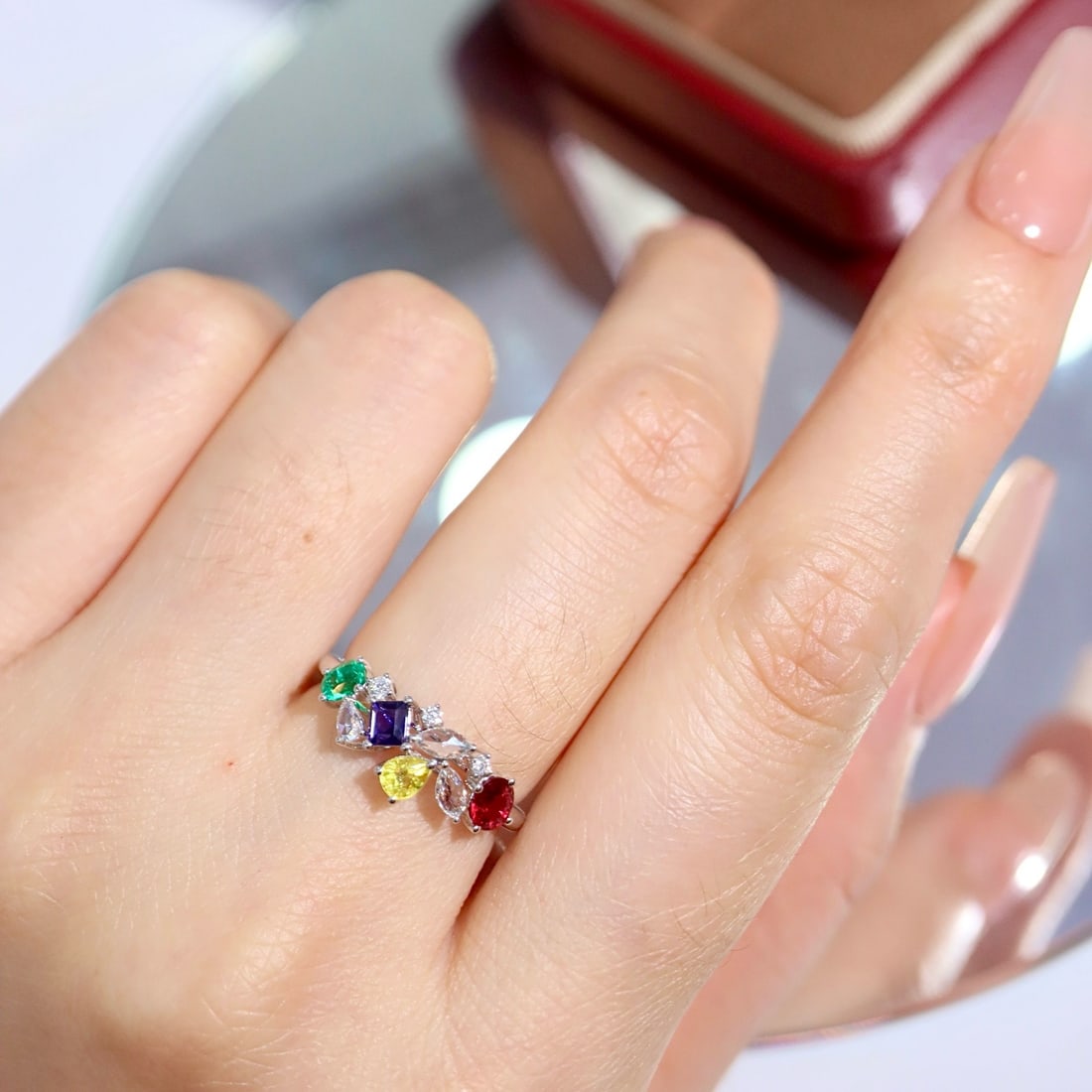 14k Gold 1.15 Ctw Natural Sapphire & Ruby & Emerald & Diamond Ring - 4