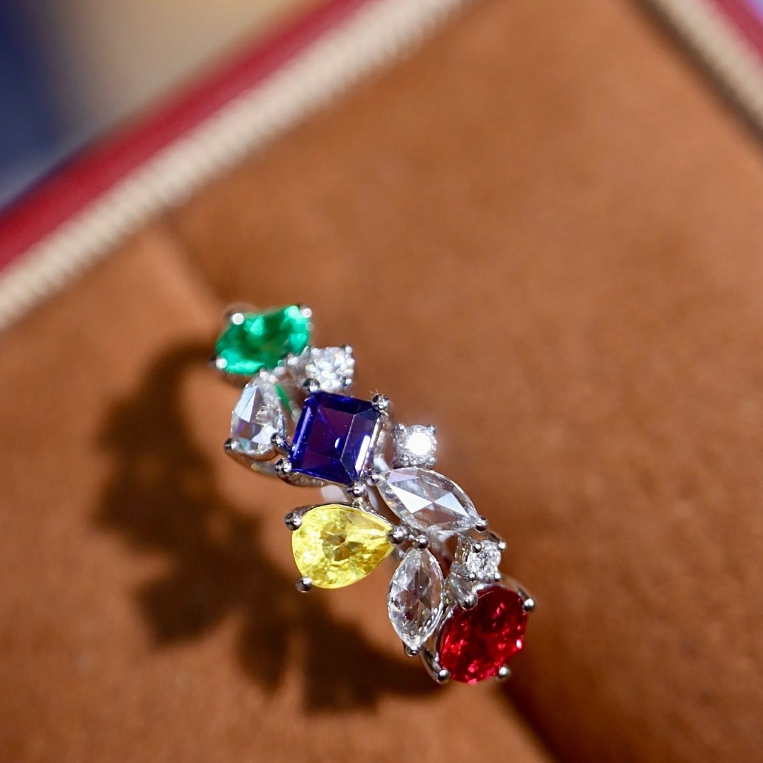 14k Gold 1.15 Ctw Natural Sapphire & Ruby & Emerald & Diamond Ring - 5