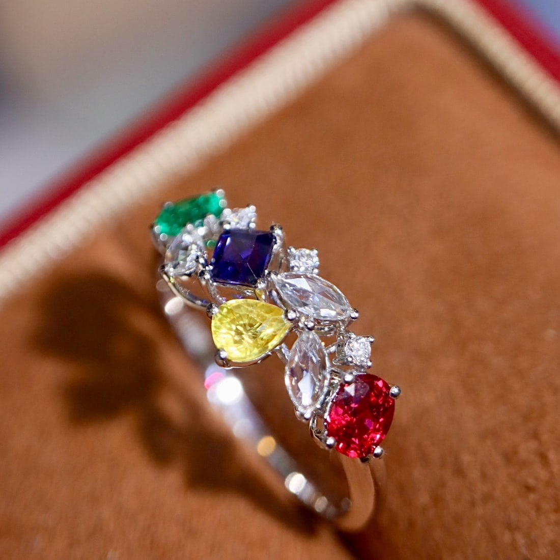 14k Gold 1.15 Ctw Natural Sapphire & Ruby & Emerald & Diamond Ring - 6