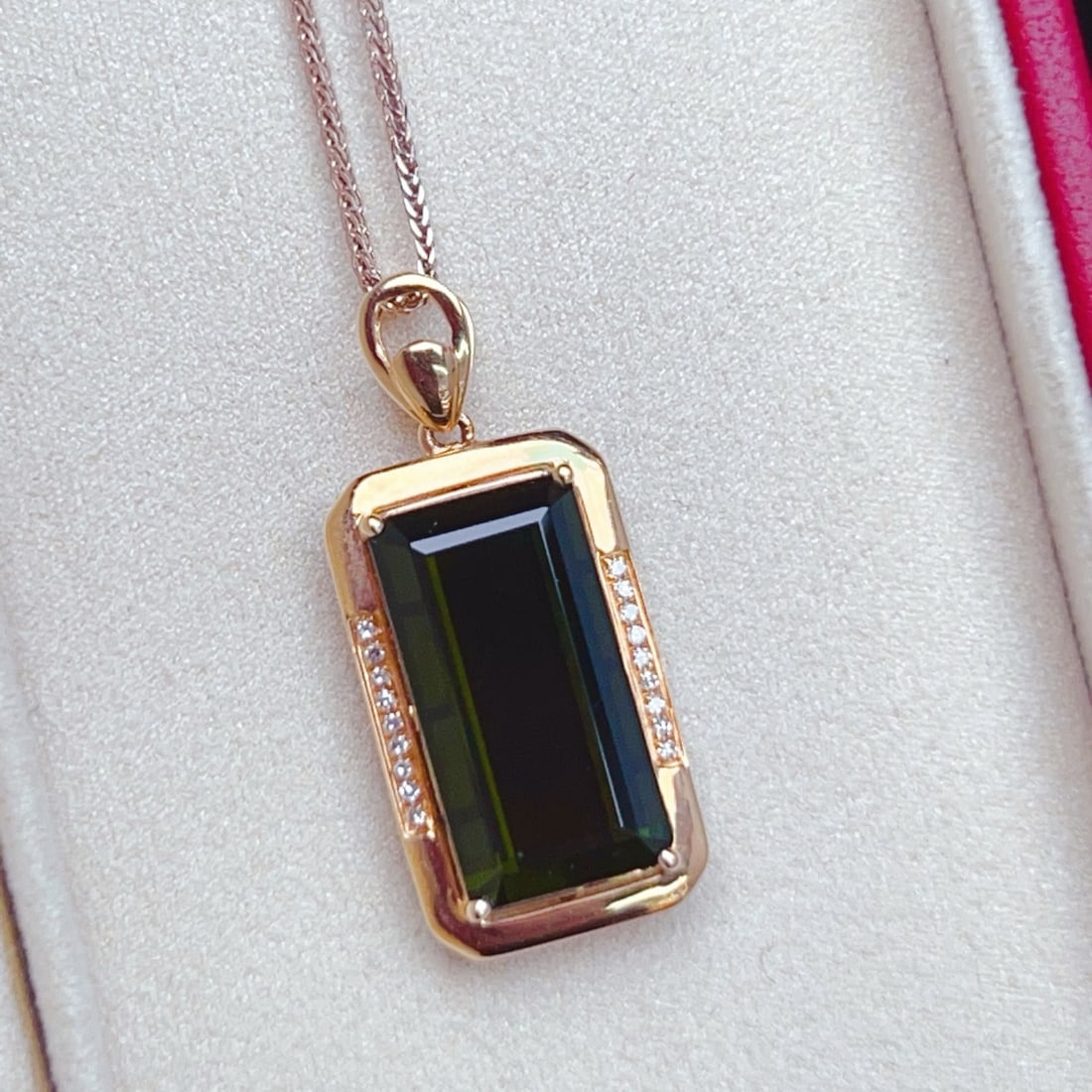 14k Gold 7.85 Ctw Natural Tourmaline & Diamond Pendant( Without Chain ) - 2