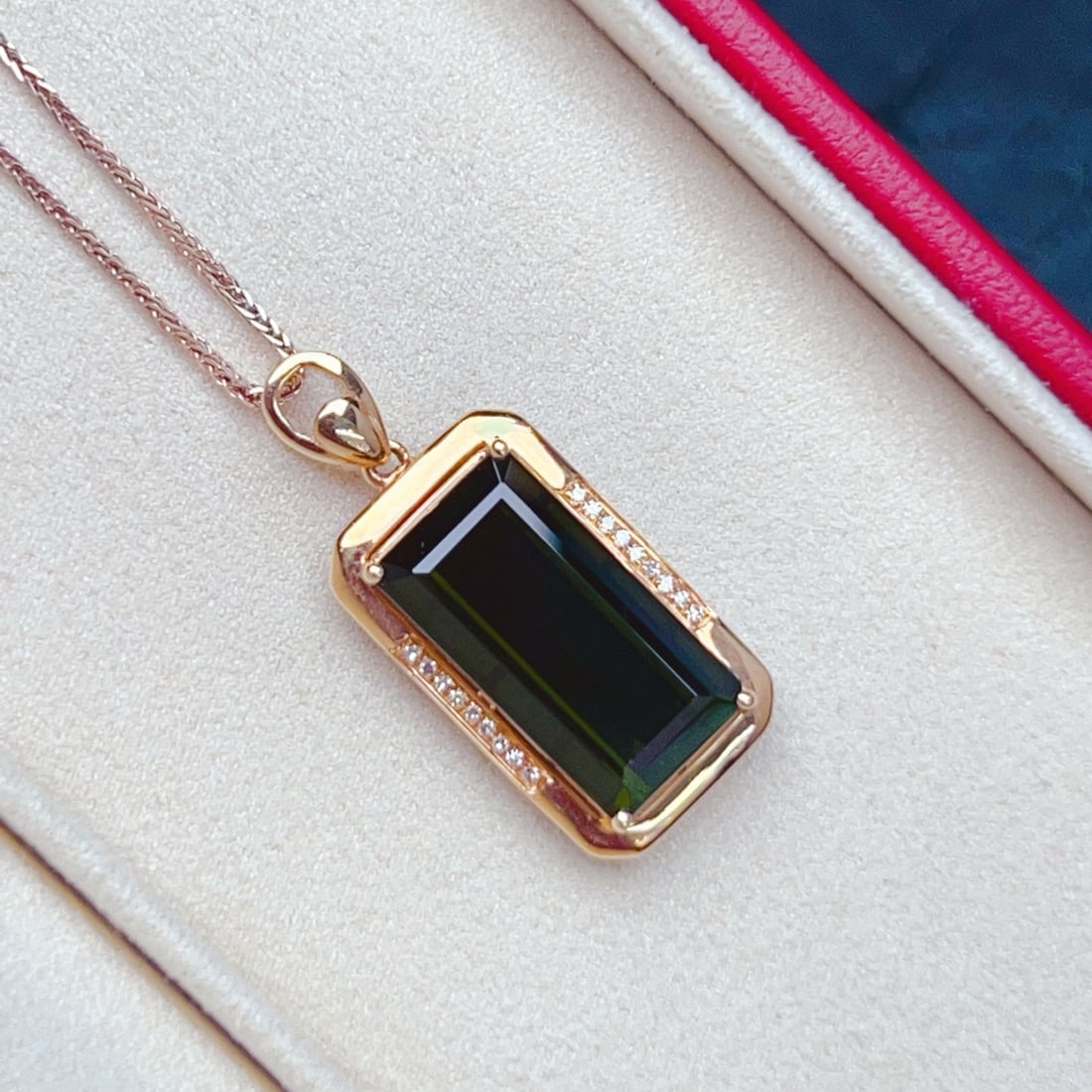 14k Gold 7.85 Ctw Natural Tourmaline & Diamond Pendant( Without Chain ) - 5