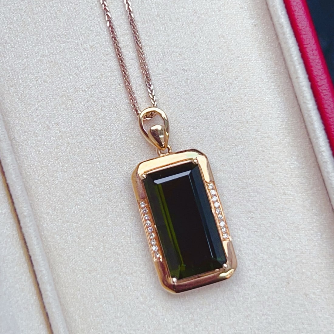 14k Gold 7.85 Ctw Natural Tourmaline & Diamond Pendant( Without Chain ) - 6