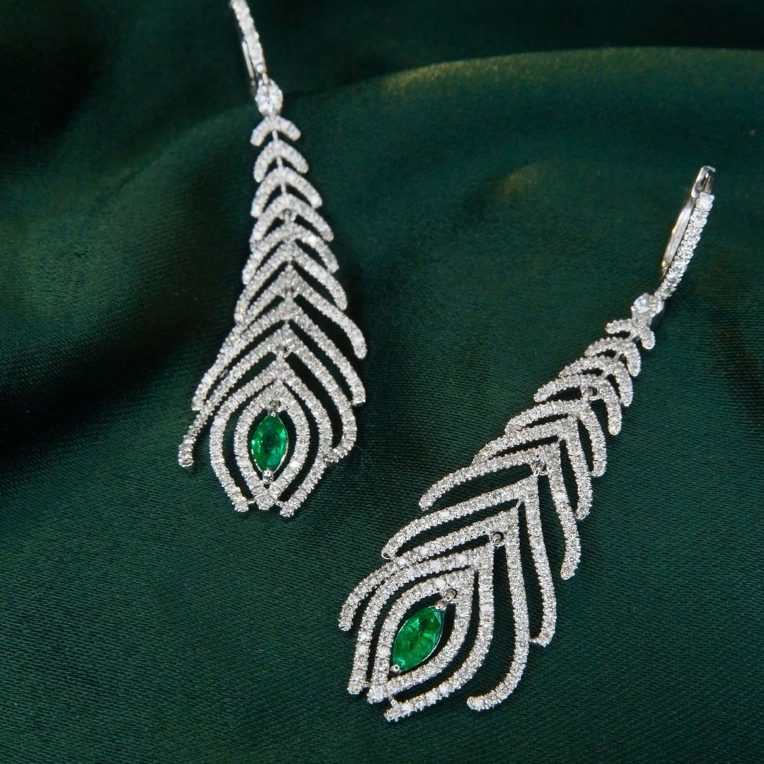14k Gold 1.66 Ctw Natural Emerald & Diamond Earrings - 2