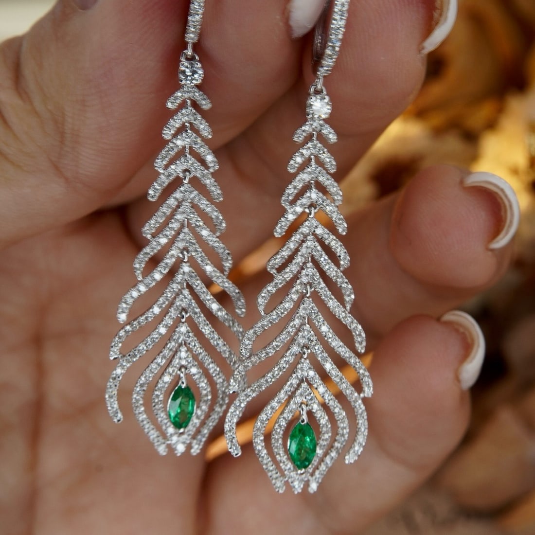 14k Gold 1.66 Ctw Natural Emerald & Diamond Earrings - 6