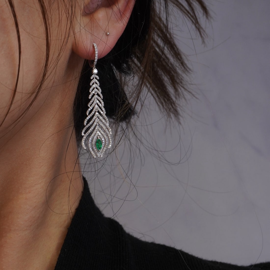 14k Gold 1.66 Ctw Natural Emerald & Diamond Earrings - 7