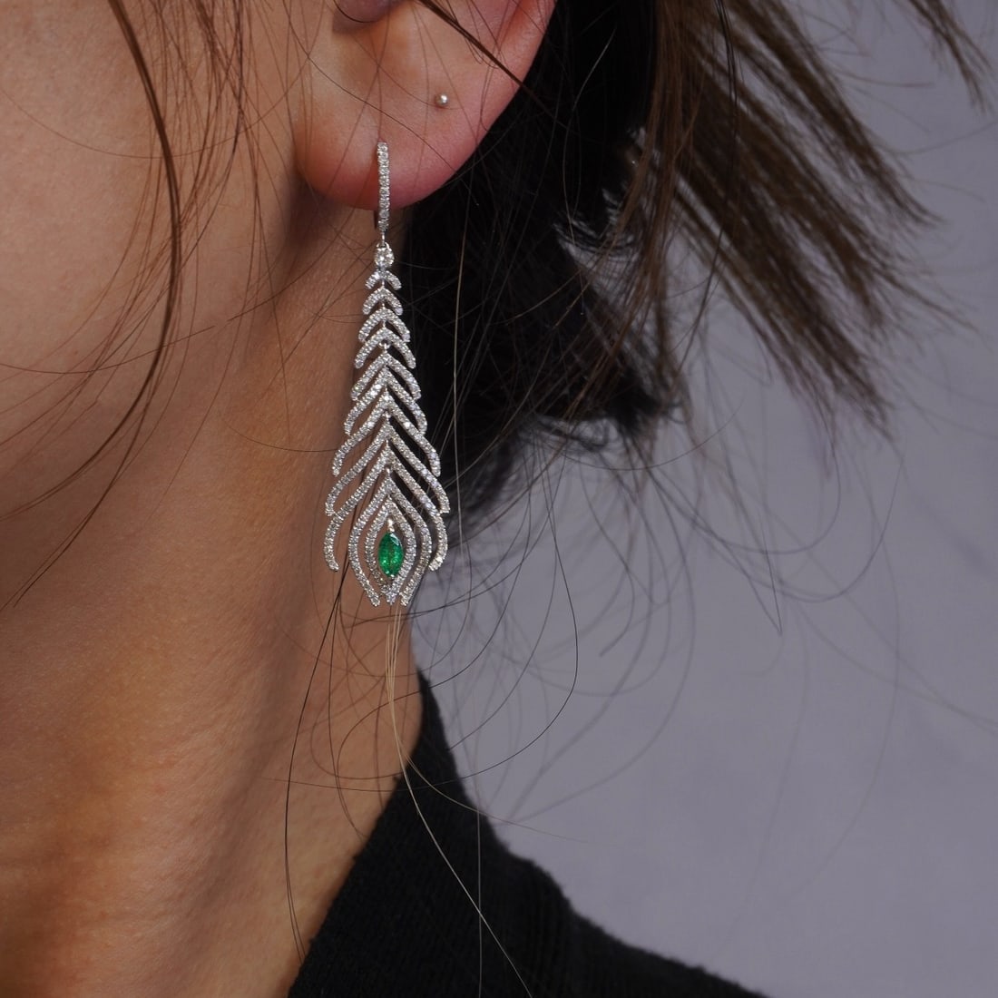 14k Gold 1.66 Ctw Natural Emerald & Diamond Earrings - 8