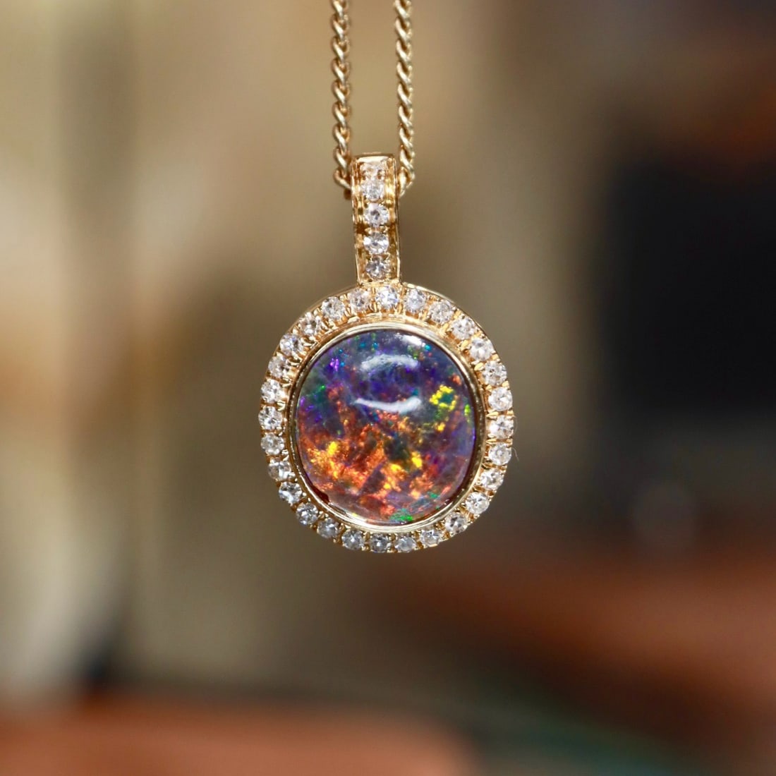 14k Gold 0.39 Ctw Natural Opal & Diamond Pendant( Without Chain ) - 2