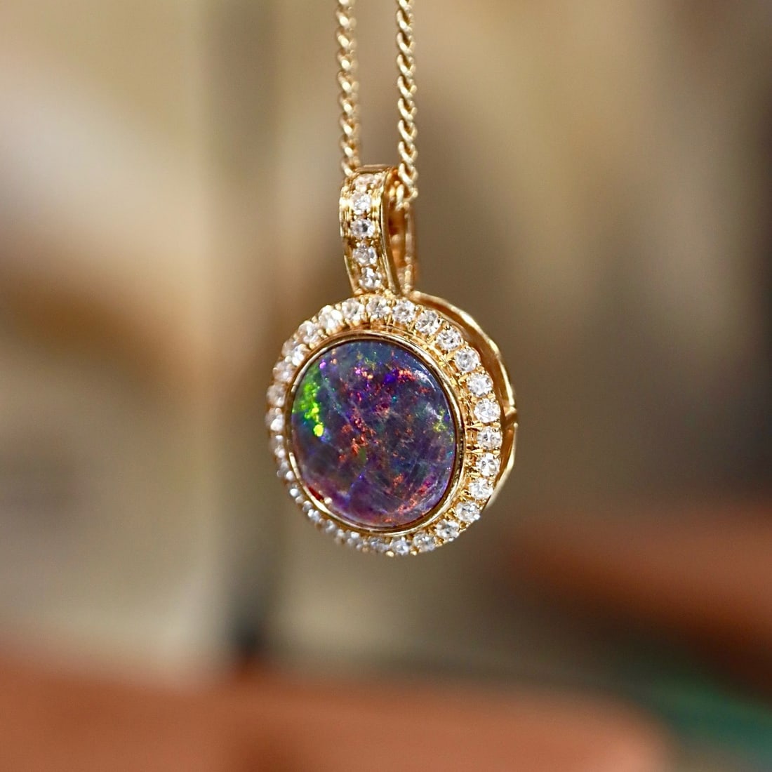 14k Gold 0.39 Ctw Natural Opal & Diamond Pendant( Without Chain ) - 3