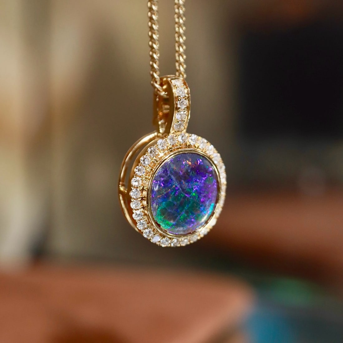14k Gold 0.39 Ctw Natural Opal & Diamond Pendant( Without Chain ) - 4