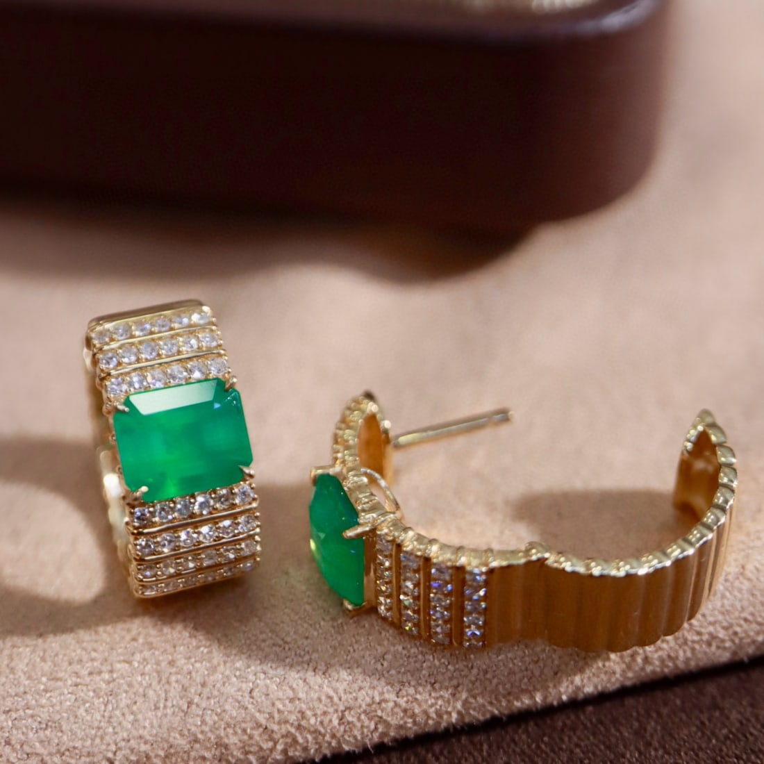 14k Gold 2.93 Ctw Natural Emerald & Diamond Earrings - 2