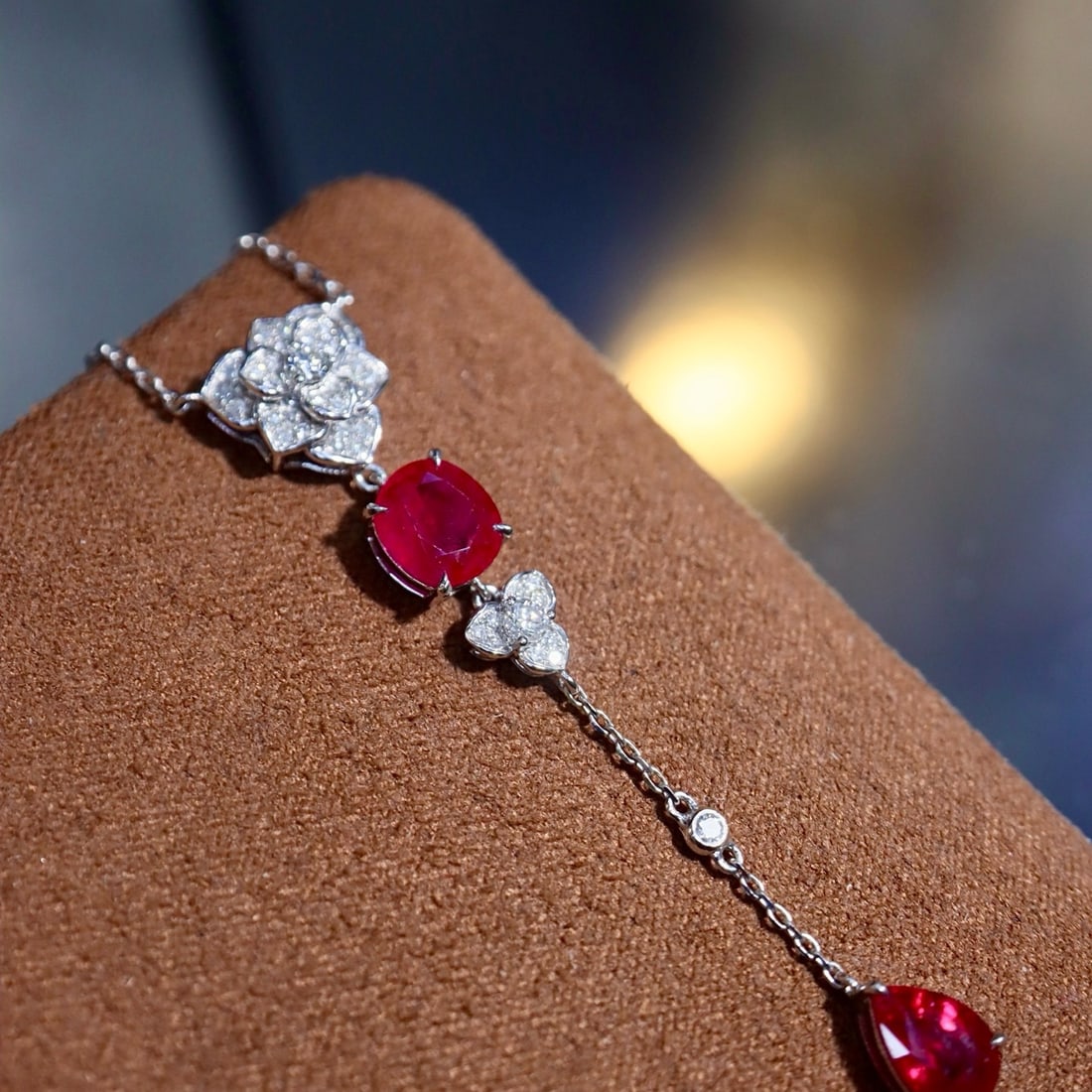 14k Gold 2.51 Ctw Natural Ruby & Diamond Necklace - 2